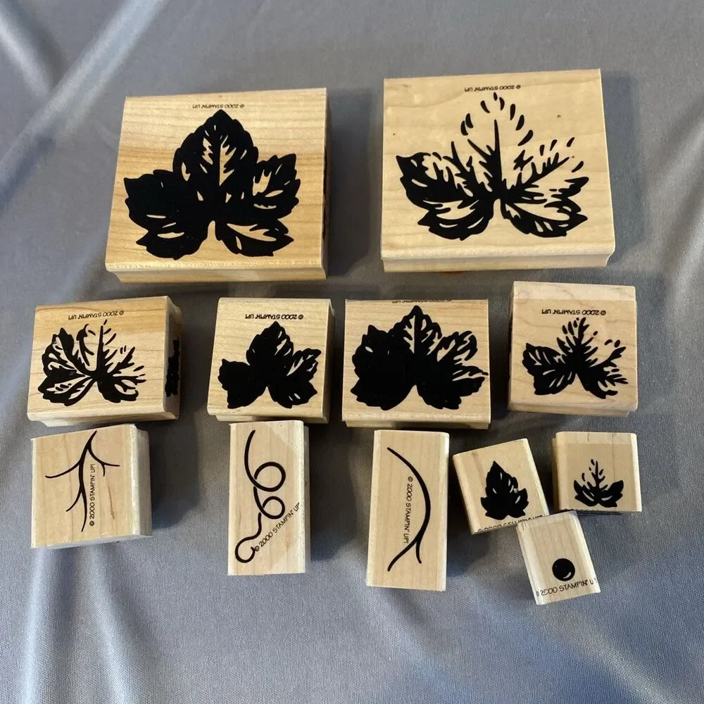 Stampin Up! Wood Rubber Stamp Set Of 12 FINE VINE Leaf Leaves Vintage